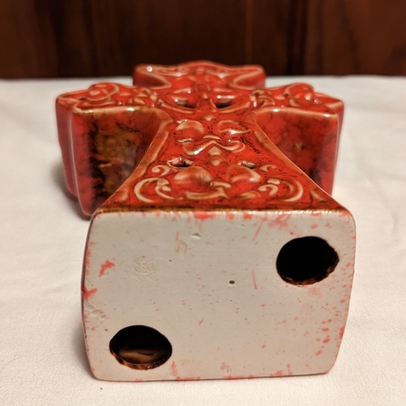 Ceramic Cross Orangish Red With Cut out Design - Picture 3 of 3